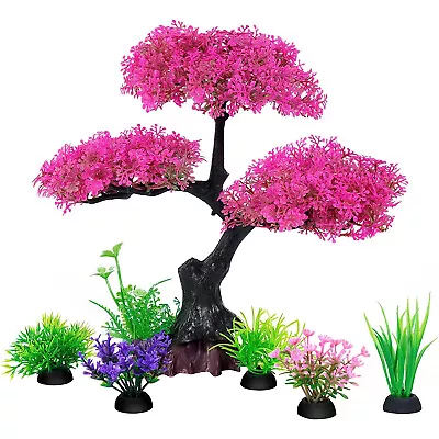 $9.99 • Buy Aquarium Artificial Plants Cherry Blossom Tree & Grass Fish Tank Decor Set Kit