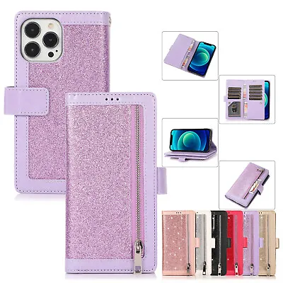 For Samsung S20 S21 S22 S23 Plus Zipper Bling PU Leather Flip Wallet Case Cover • $19.46