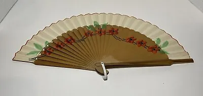 Vintage Handheld Paper Wood Handmade Fan Floral Design • $24.99