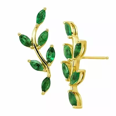 3CT Marquise Lab Created Emerald Diamond Dangle Earrings 14K Yellow Gold Finish • $94.24