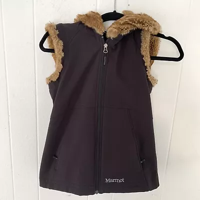Marmot Womens XS Vest Black Furlong Faux Fur Lined Hooded Jacket Pocket • $49.99
