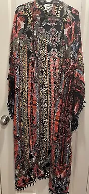 Jaase Kimono Size Large Boho Duster Cape Long Pom Pom 110 • $35