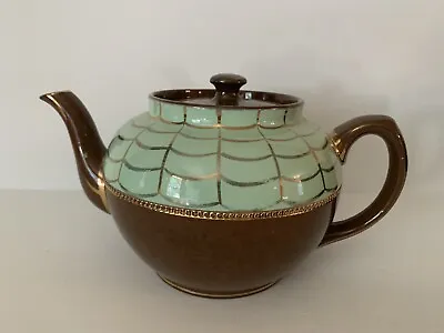 Vintage Sadler Teapot With Gold Gilding Staffordshire England Brown And Mint • $19.99