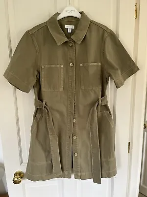 £14.99 • Buy Topshop Khaki Denim Short Sleeve Dress Shirt Belt Button ASOS