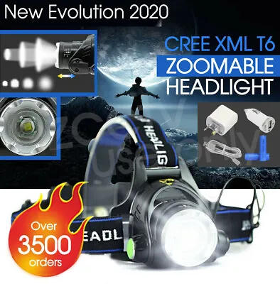 Rechargeable 100000LM Headlight Zoomable LED Headlamp CREE XML T6 Head Torch AU • $19.89