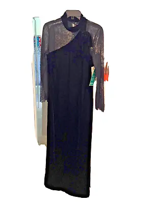 Vintage Goth Anthony Vask Lace Long Black Velvet 1990's  Dress Sz 8  NWT • $19.99