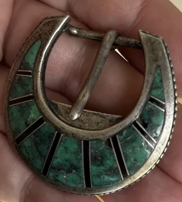 Nice Vintage Sterling Silver Navajo Old Pawn Turquoise Western Belt Buckle • $125