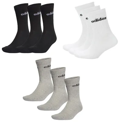 Adidas 3 Pack Crew Socks Sports Training Football Socks White UK Size 5.5-12 • £9.99