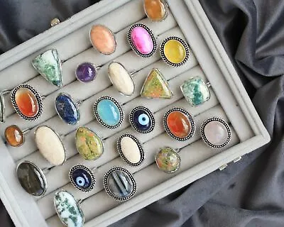 Assorted Agate & Mix Gemstone 925 Sterling Silver Plated Wholesale Lot Rings • $14.99