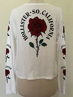 $20 • Buy Hollister California Rose Graphic Cottton Long Sleeve White T-Shirt - Size Small