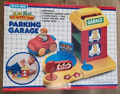 Blue Box Parking Garage Happy Town Vintage Toy Damaged Box Rare • $49.79