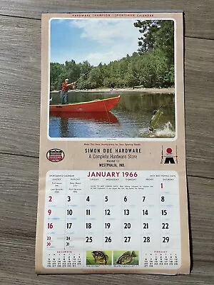 Vtg Nos 1966 Calendar Simon Due Hardware Store Fishing Westphalia Indiana Outdoo • $14.40