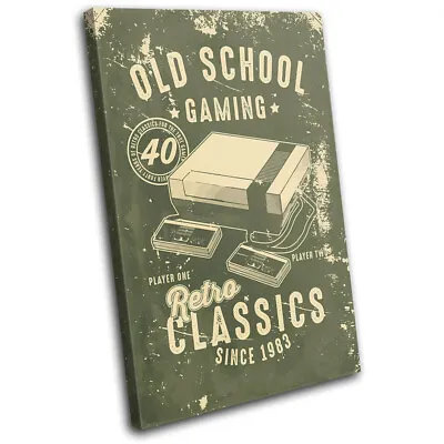 Retro Gaming Grunge Gamer NES Vintage SINGLE CANVAS WALL ART Picture Print • £19.99