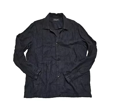 A Day's March Linen Jacket Coat Men's Large Navy Snap Chore Casual Summer Cool • $49.95