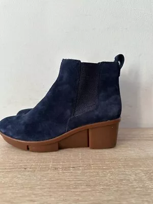 £40 • Buy Clarks Ladies Navy Blue Suede Pull On Wedge Ankle Boots Shoe Uk 3 Eur 36  Bt225