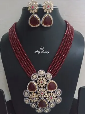 Bollywood Indian Kundan Mala Necklace Bridal Gold Tone Wedding Party Jewelry Set • $33.89