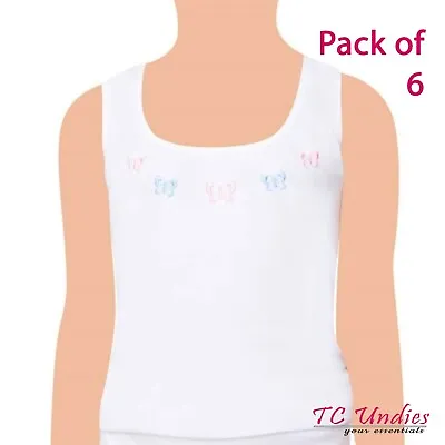£12.99 • Buy Pack Of 6 GIRLS Vests 100% COTTON Kids Ribbed Vests Quality Underwear White