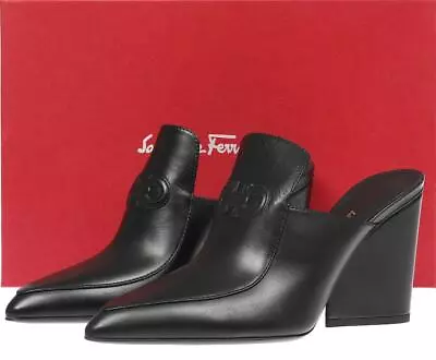 New Salvatore Ferragamo Malfa Black Leather Gancini Mules Slides Shoes 8.5 C • $374.99