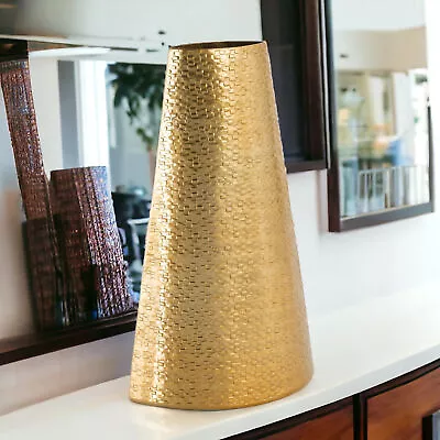 14  Gold Abstract Cylinder Cone Metal Table Vase • $71.78
