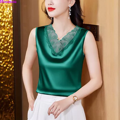 Womens Sleeveless Spring Summer Satin Business Workwear Tops Vest Tank Camisole • $23.37