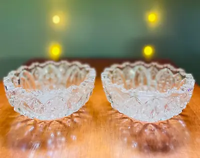 Clear Pressed Glass Sawtooth Round Candle Holders (2) Vintage Candlestick Bowl • $19.88