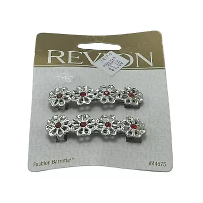 Revlon Goody Vintage 1997 Fashion Barrettes Silver  Red Floral  • $11.63