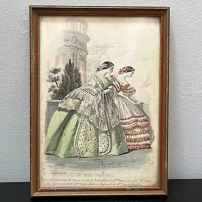 Les Modes Parisiennes French Fashion Hand Colored Print 1850s Signed Framed • $19.99