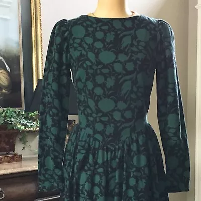 VTG Laura Ashley Dress Size 8 Green Navy Floral Boat Neck Corduroy Cottagecore • $134.99