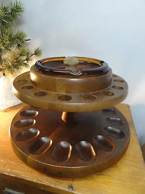 Vintage Mid-Century Decatur Walnut Pipe Stand W/ Ashtray Lazy Susan • $49