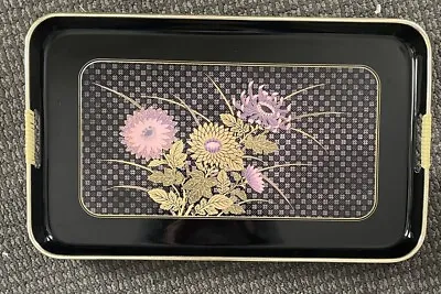 Vintage Toyo Japanese Black/Gold/pink Floral Flower Lacquer Tray Made In Japan • $16.50