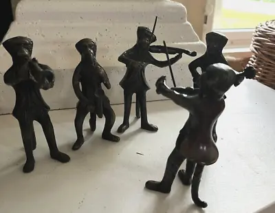 Monkey Orchestra Musical Instrument Band Set Of 5 Bronze Figurines Vintage • $59.98