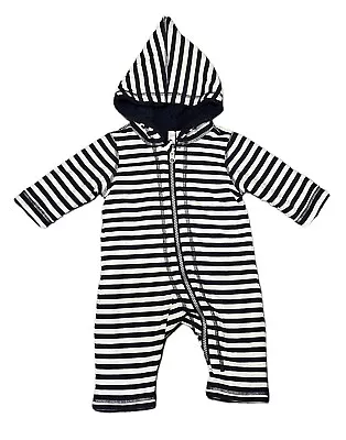 Hanna Andersson Baby Fleece Zip Up Bunting Coat Stripe Blue/White Snow Suit 3-6m • $28.99