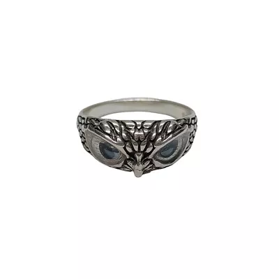 Genuine Sterling Silver Ring Owl With Hematite Solid Punctured 925 Handmade • $30.34