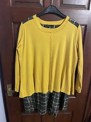 Celmia Dress Size Large Yellow And Green Tartan Pattern Short Dress Long Sleeve • £4