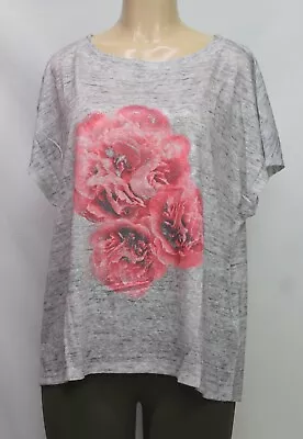 NICOLE MILLER NY Rose Print Short Sleeve Top Tee Gray Size XXL • $14