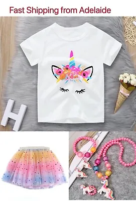 $9.90 • Buy Girls Unicorn Tshirt Tutu Necklace Bracelet Children Kids Party  Dresse Princess