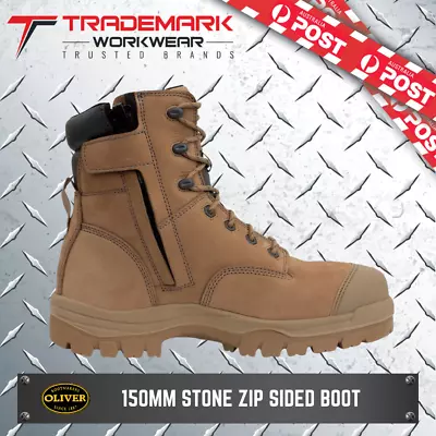 Oliver Mens AT 45 ZIP SIDE SAFETY BOOTS Stone (45-652Z) 5-14 UK/AU RRP $219.95 • $209.95