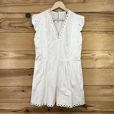 Zara Romper Large White Eyelet Lace Shorts V-Neck 100% Cotton 1-Piece B176 • $24.49