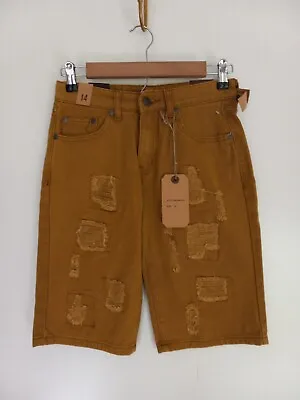 Vintage GS115 Shorts 14 Brown Distressed Pockets Boys Long New • $7.64
