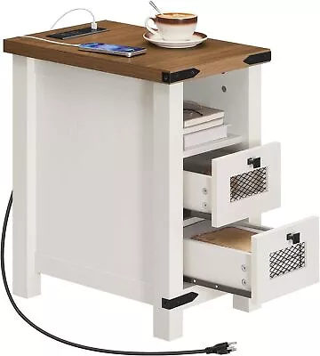 HOOBRO End Table W/ Charging Station Side Table Nightstand 13.8  X 19.7  X 24  • $99.74