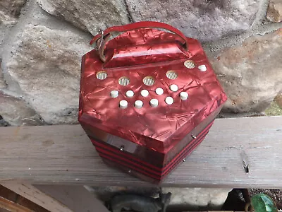 Vintage Concertina Accordion Made In Italy Red Pearl Cellulose Acetate 22 Button • $119