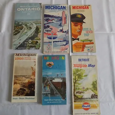 Lot Six Of Vintage  64  Thru  68  Michigan Detroit And Ontario Road Maps • $9.99