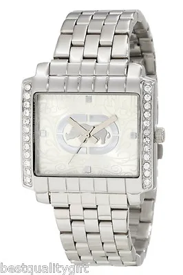 New-marc Ecko Polished Silver Tone+rectangle Dial+crystals Watch E8m045mv • £58.25