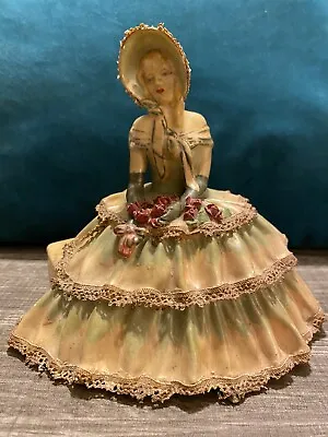 Vintage Chalkware Victorian Lady Figurine In Good Condition. Real Lace. • $25