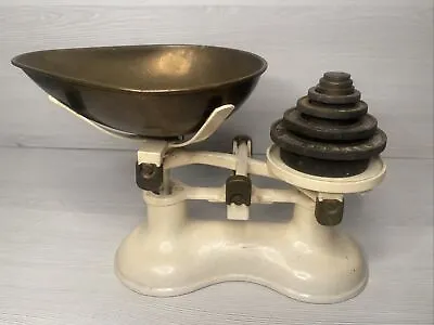 £39.99 • Buy Vintage VICTOR England Cast Iron Kitchen Weighing Scales With 7 Vintage Weights