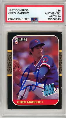 Graded 1987 Donruss Greg Maddux #36 Rookie RC Card PSA 10 Auto Grade Gem Mint • $199.99