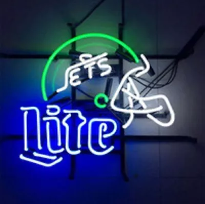 New York Jets Miller Lite Helmet Neon Light Sign 20 X16  Beer Glass Decor Lamp • $137.78