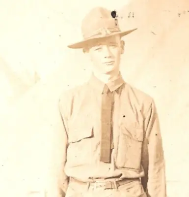 Vintage RPPC Young Soldier Tent Cot US Army AZO Sepia • $99.99