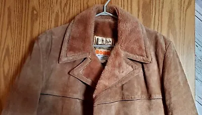 Vintage Jack Fraser Shearling Suede Leather Coat 42 M 70s • $127.22