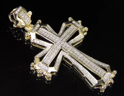 Men's 10K Yellow Gold Real Diamond Framed Cross Pendant Charm 0.35 CT 1.75  • $549.99